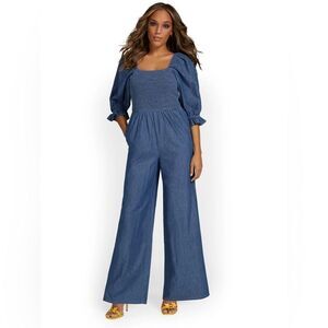 Ny& co smocked Blue Denim Jumpsuit